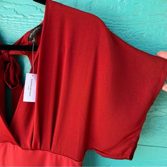 BANANA REPUBLIC Y2K V-NECK TIE BACK TOP FLUTTER SLEEVES BRICK RED SZ MEDIUM NWT - Picture 7 of 8